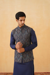 Blue Embroidered Paisley Jacket with Kurta & Pant