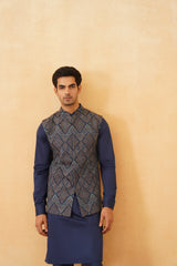 Blue Embroidered Paisley Jacket with Kurta & Pant