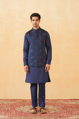 Blue Embroidered Motif Jacket with Kurta & Pant