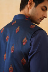 Blue Embroidered Motif Jacket with Kurta & Pant