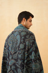 Navy blue wool shawl folded neatly for wedding gift box