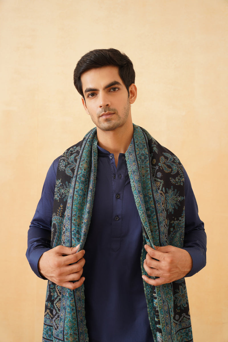 Navy Blue Jamawar for Men- Inchingindia