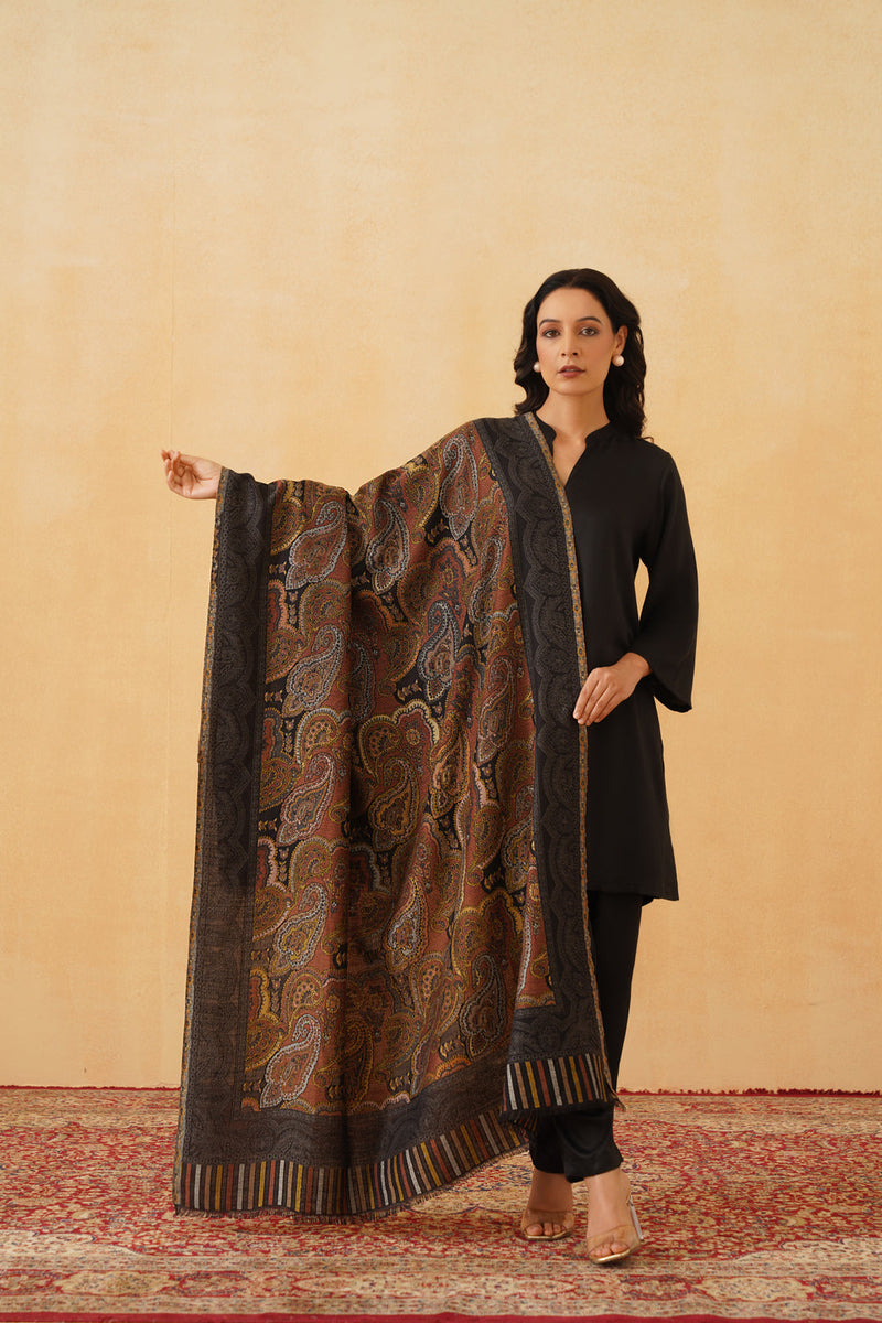 Black Tan Woven Shawls for Women Online