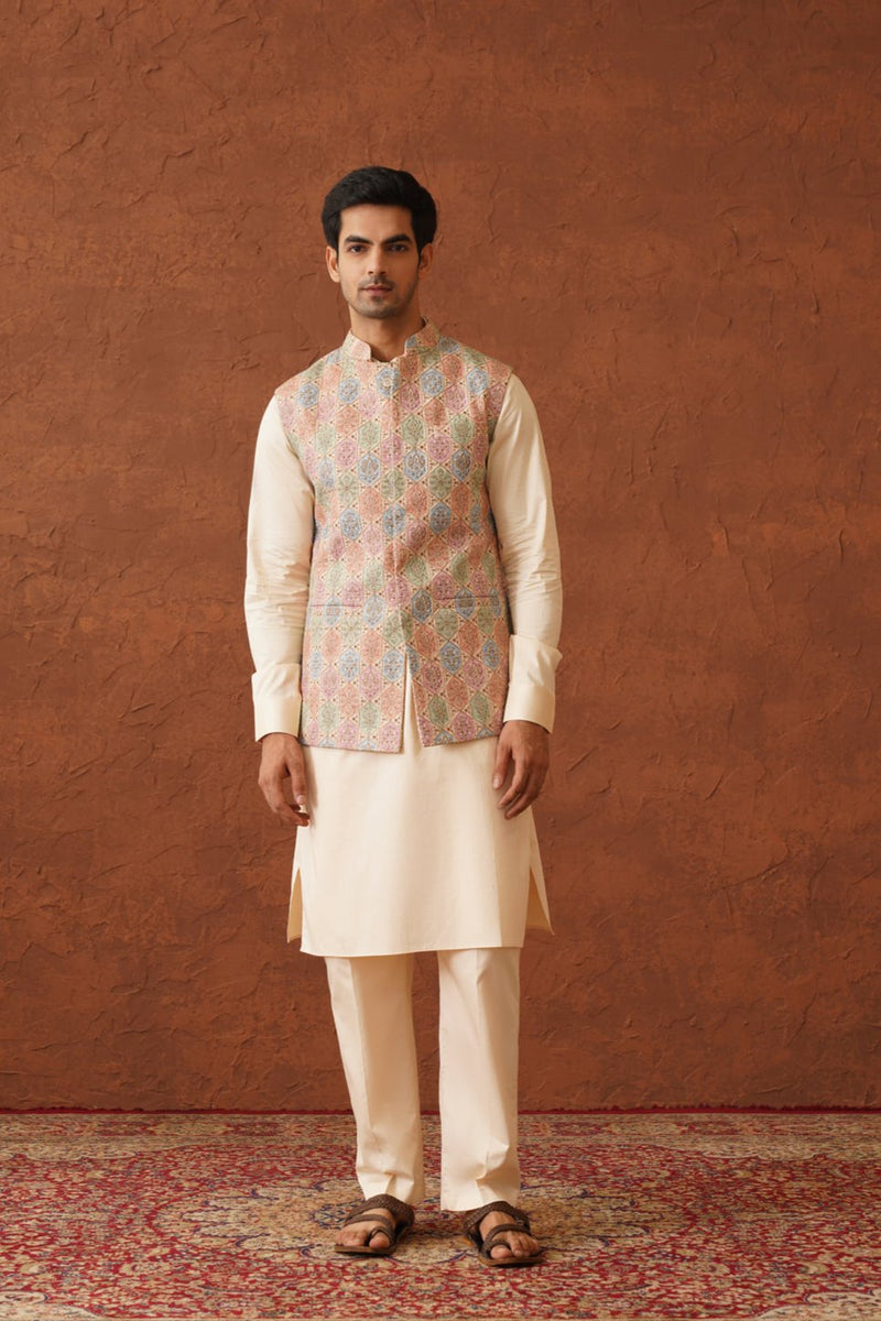 Cream Embroidered Regal Jacket with Kurta & Pant