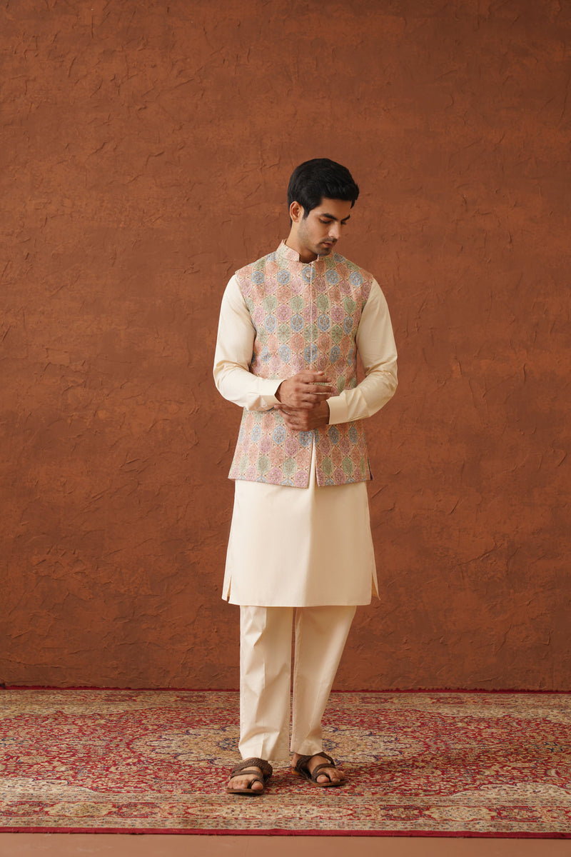 Cream Embroidered Regal Jacket with Kurta & Pant