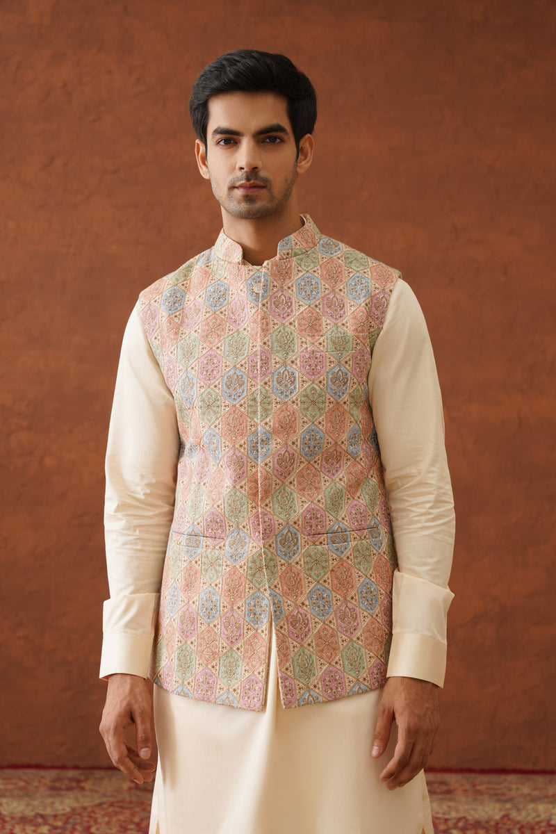 Cream Embroidered Regal Jacket with Kurta & Pant