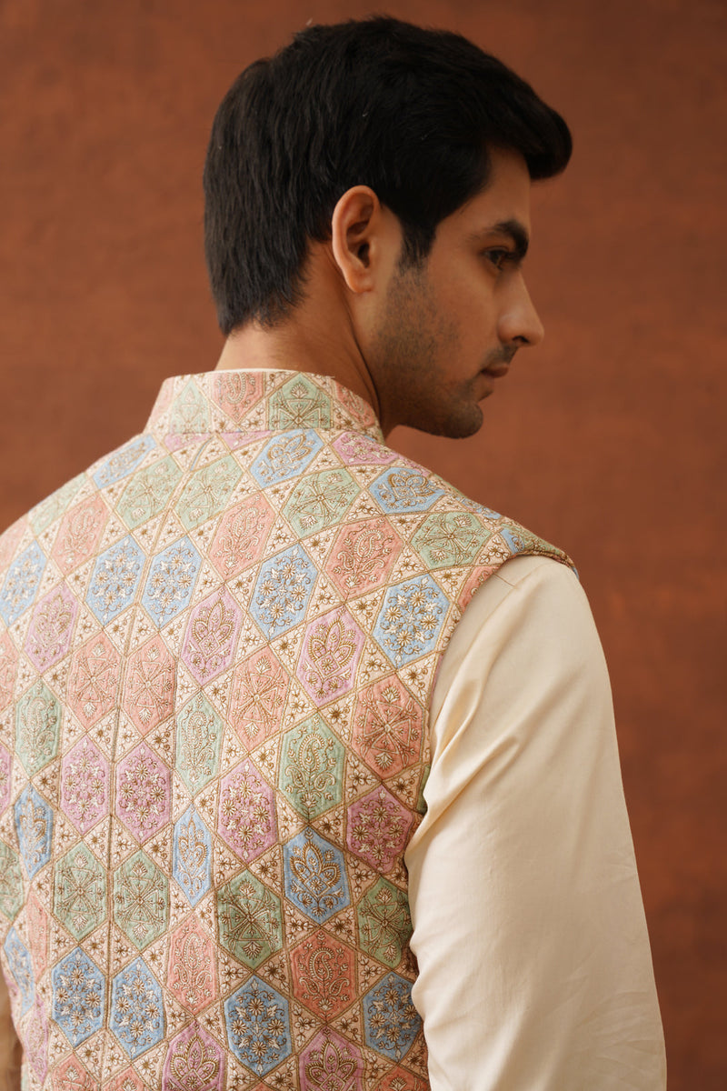 Cream Embroidered Regal Jacket with Kurta & Pant