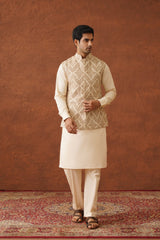 Cream Embroidered Paisley Jacket with Kurta & Pant