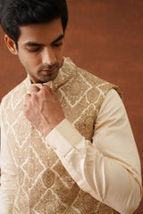 Cream Embroidered Paisley Jacket with Kurta & Pant