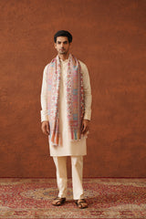 Cream Classic Floral Jaal Shawl for Men