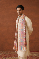 Cream Classic Floral Jaal Shawl for Men