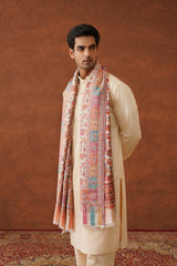 Cream Classic Floral Jaal Shawl for Men