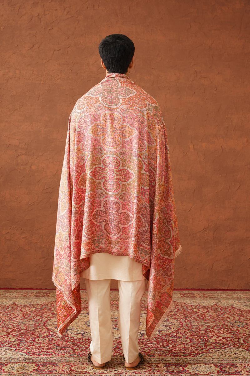 Cream Peach Jama Shawl for Men