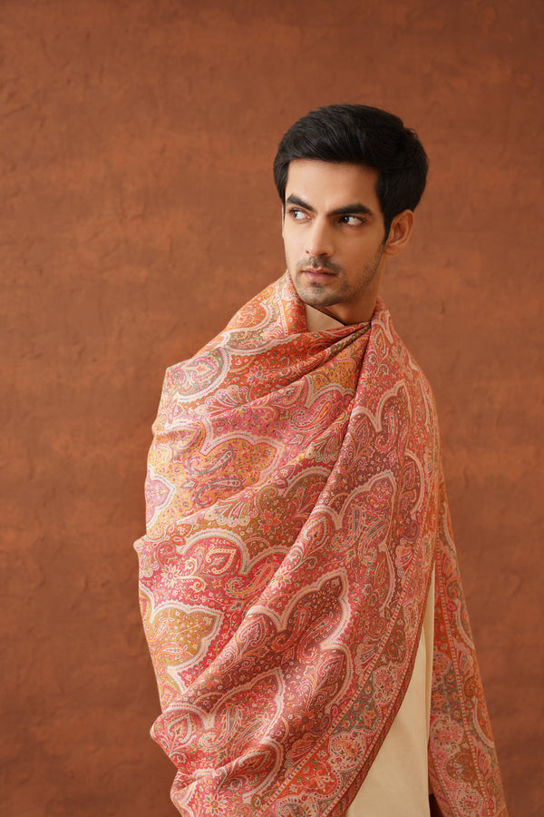 Cream Peach Jama Shawl for Men