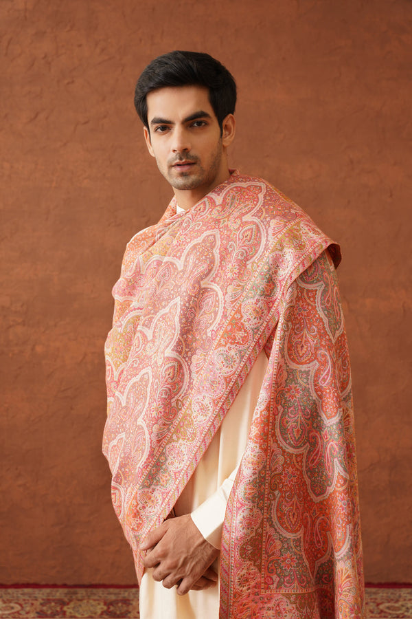 Cream Peach Jama Shawl for Men