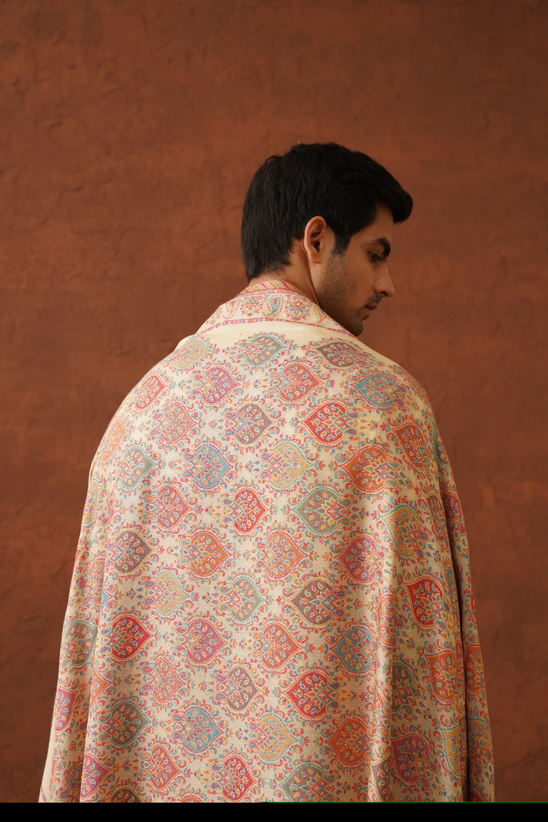 Traditional Cream Shawl for Men- Inchingindia