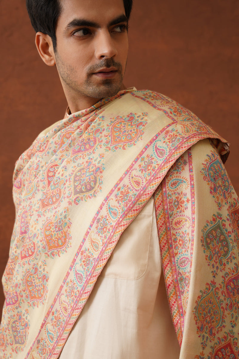 Traditional Cream Shawl for Men- Inchingindia