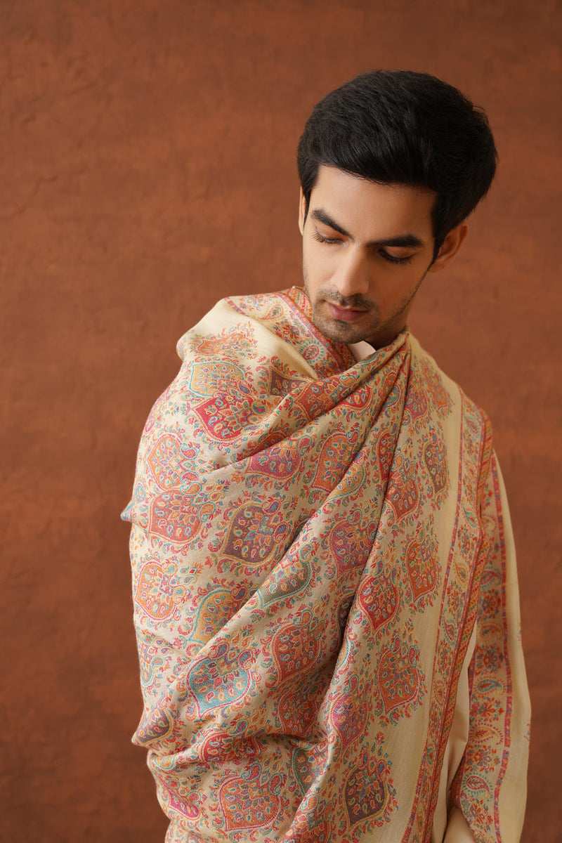 Traditional Cream Shawl for Men- Inchingindia