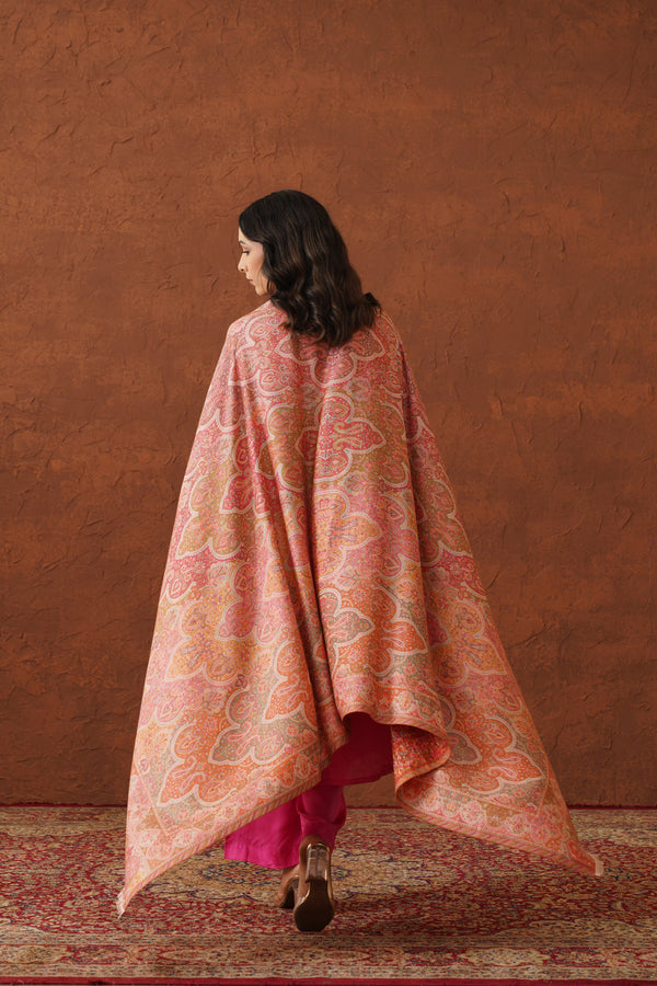 Cream Peach Jama Shawl for Women