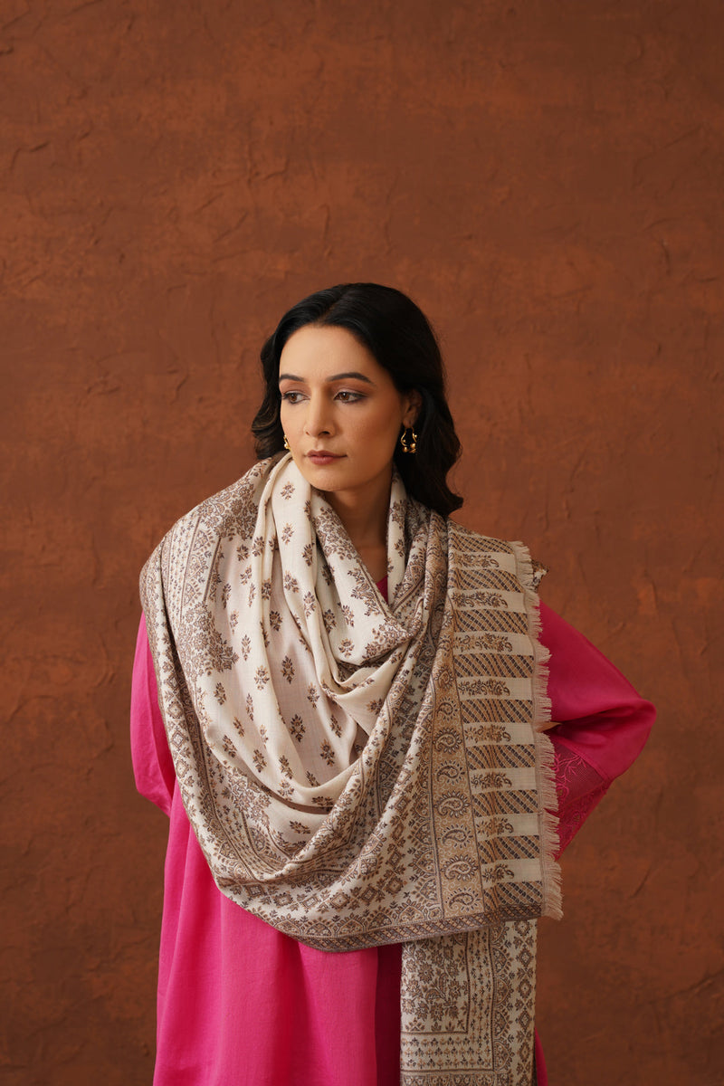 Ethnic Motif Cream Shawls for Women Online