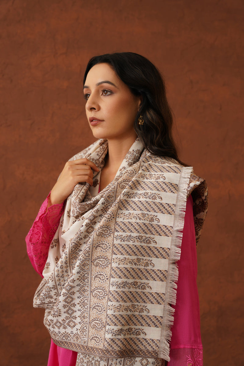 Ethnic Motif Cream Shawls for Women Online