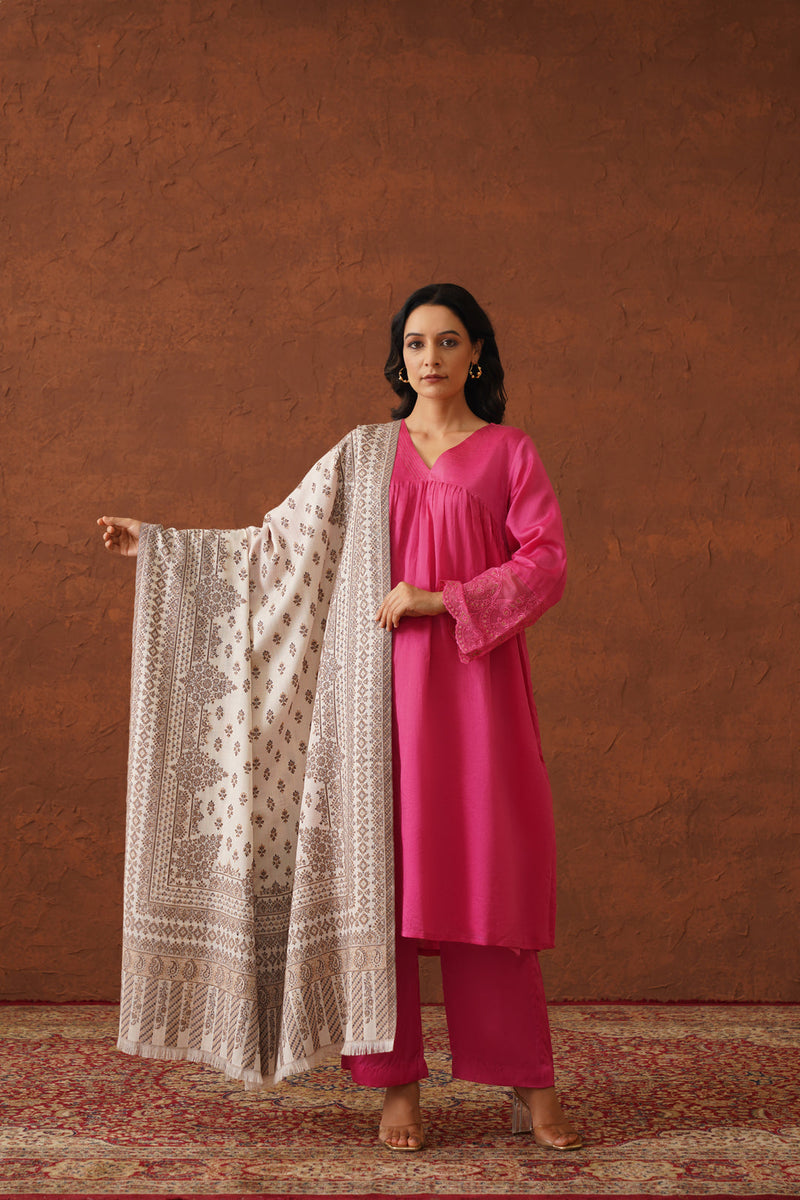 Ethnic Motif Cream Shawls for Women Online