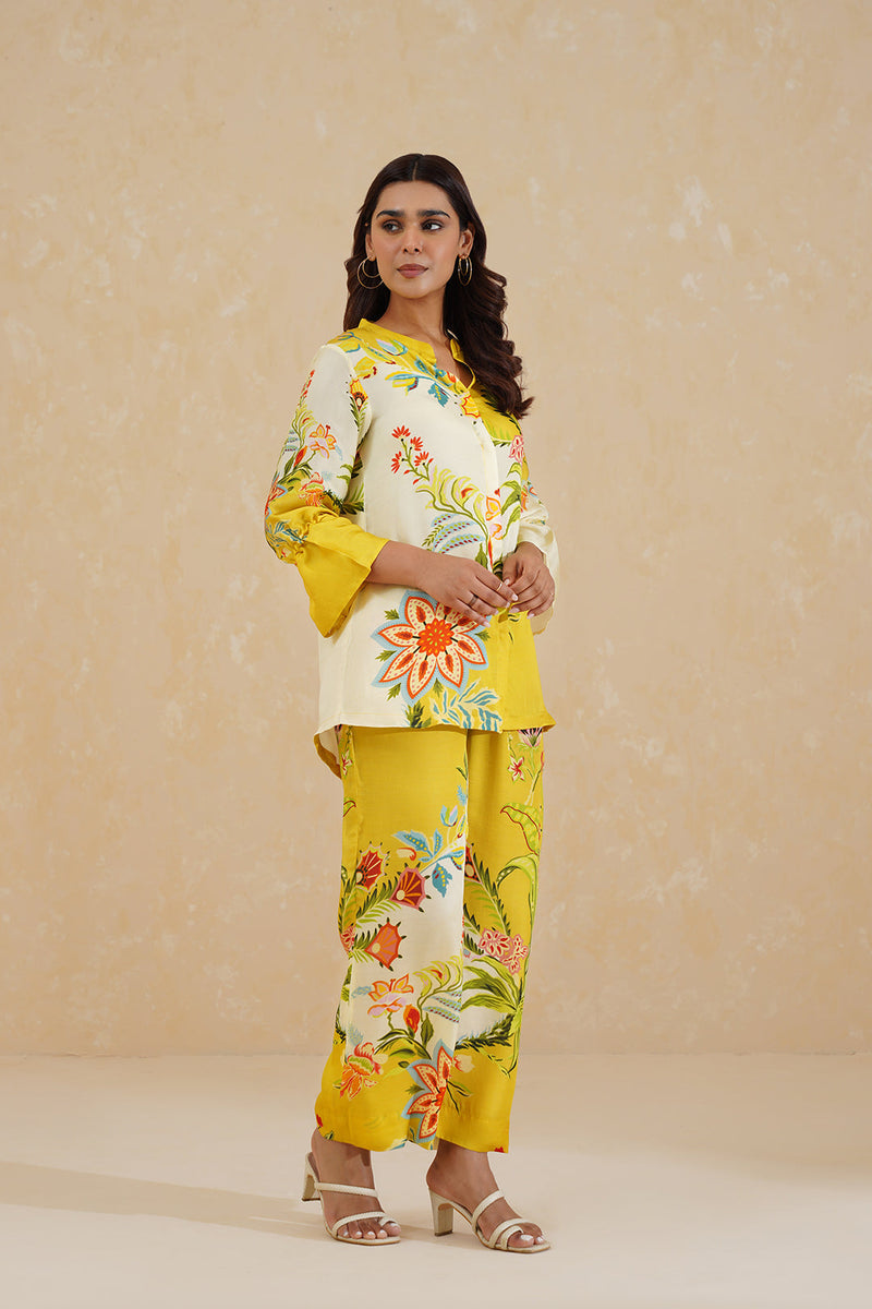 Yellow Cream Floral Printed Co-ord Set