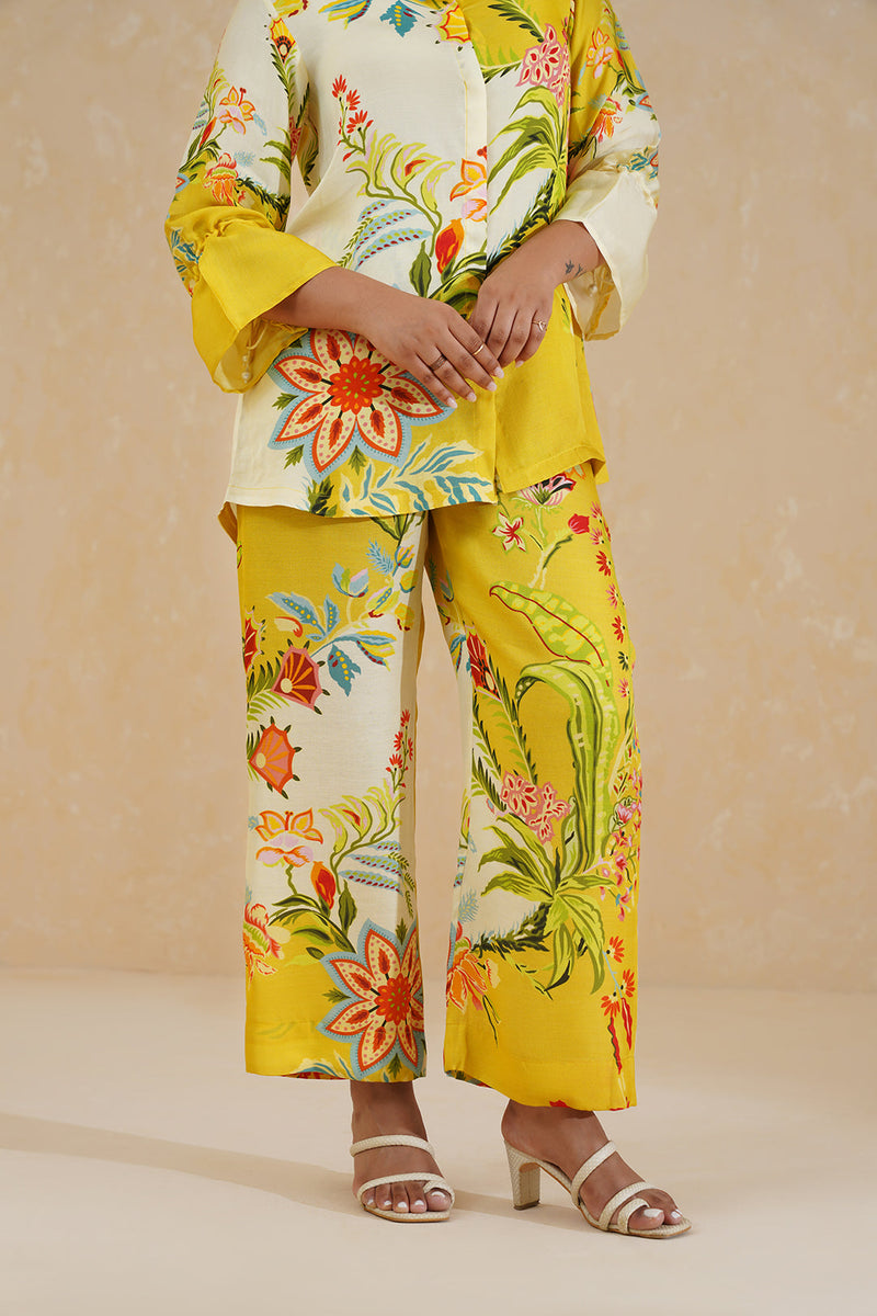 Yellow Cream Floral Printed Co-ord Set