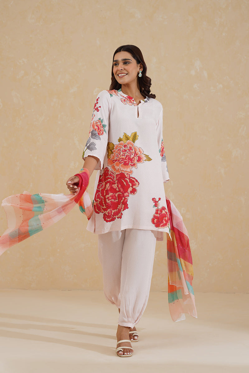 Pink Floral Printed Suit with Dupatta