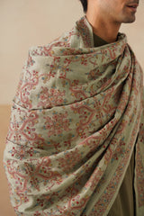 Close-up of pink embroidered shawl from his and her gift set
