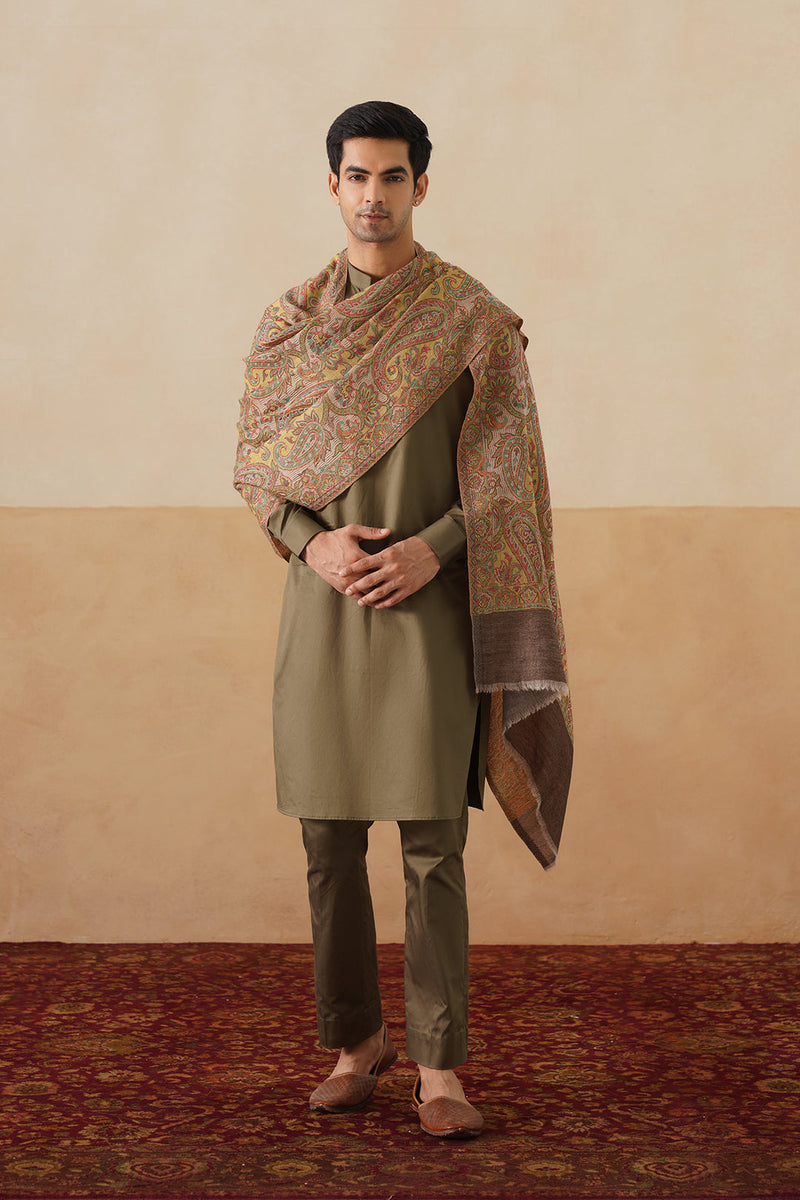 light-mustard jamawar shawl with paisley jaal pattern