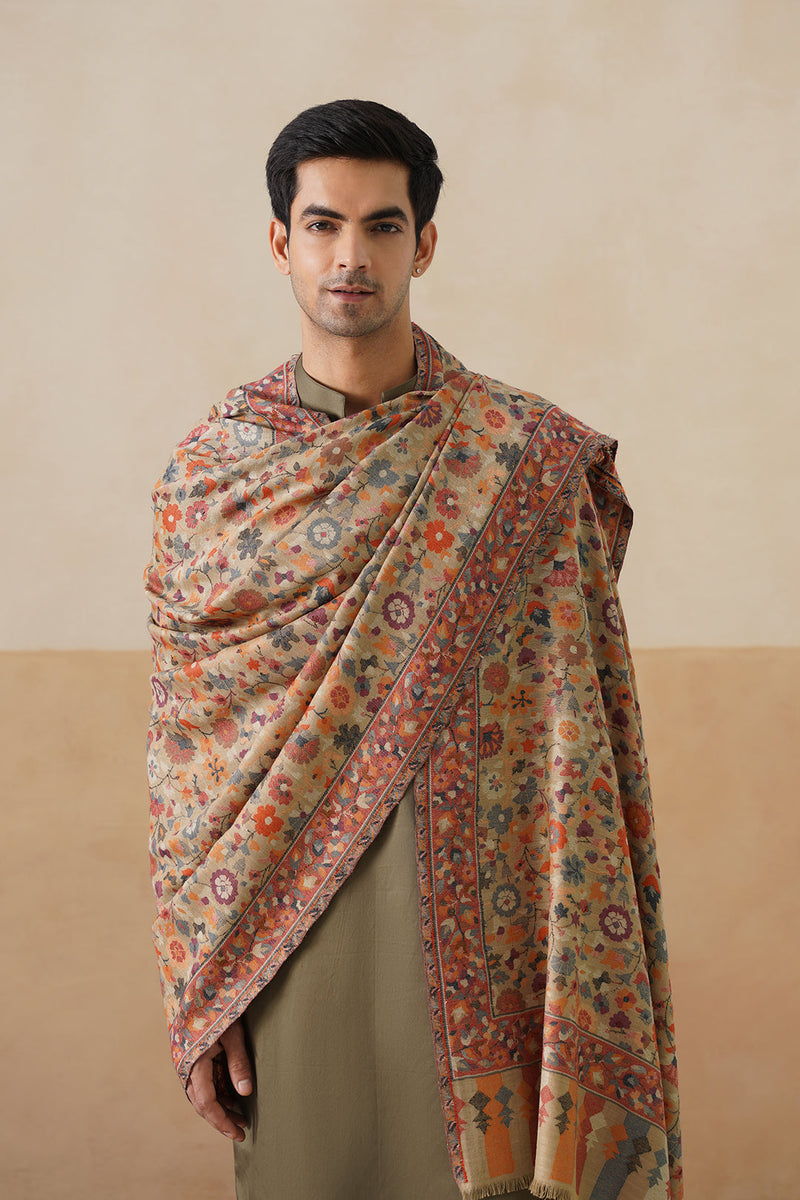 Gulistan Classic Kani Pashmina Shawl (Beige)