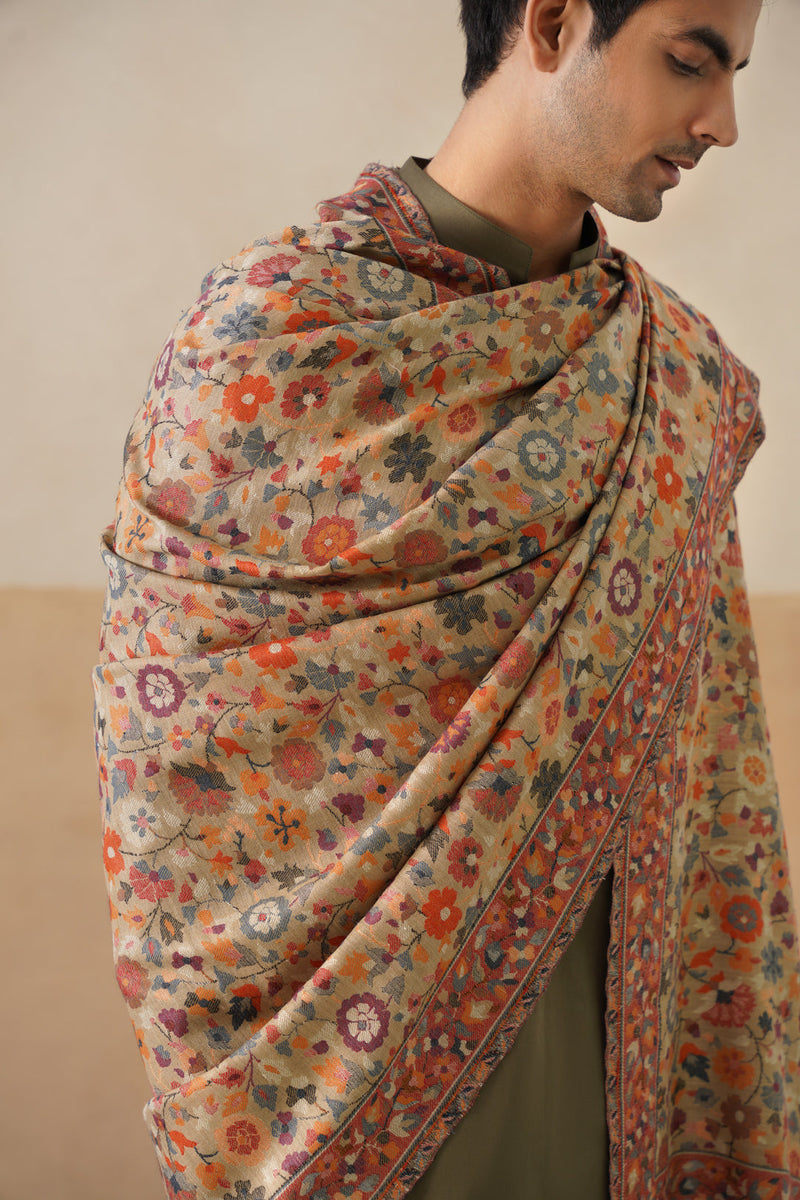 Gulistan Classic Kani Pashmina Shawl (Beige)
