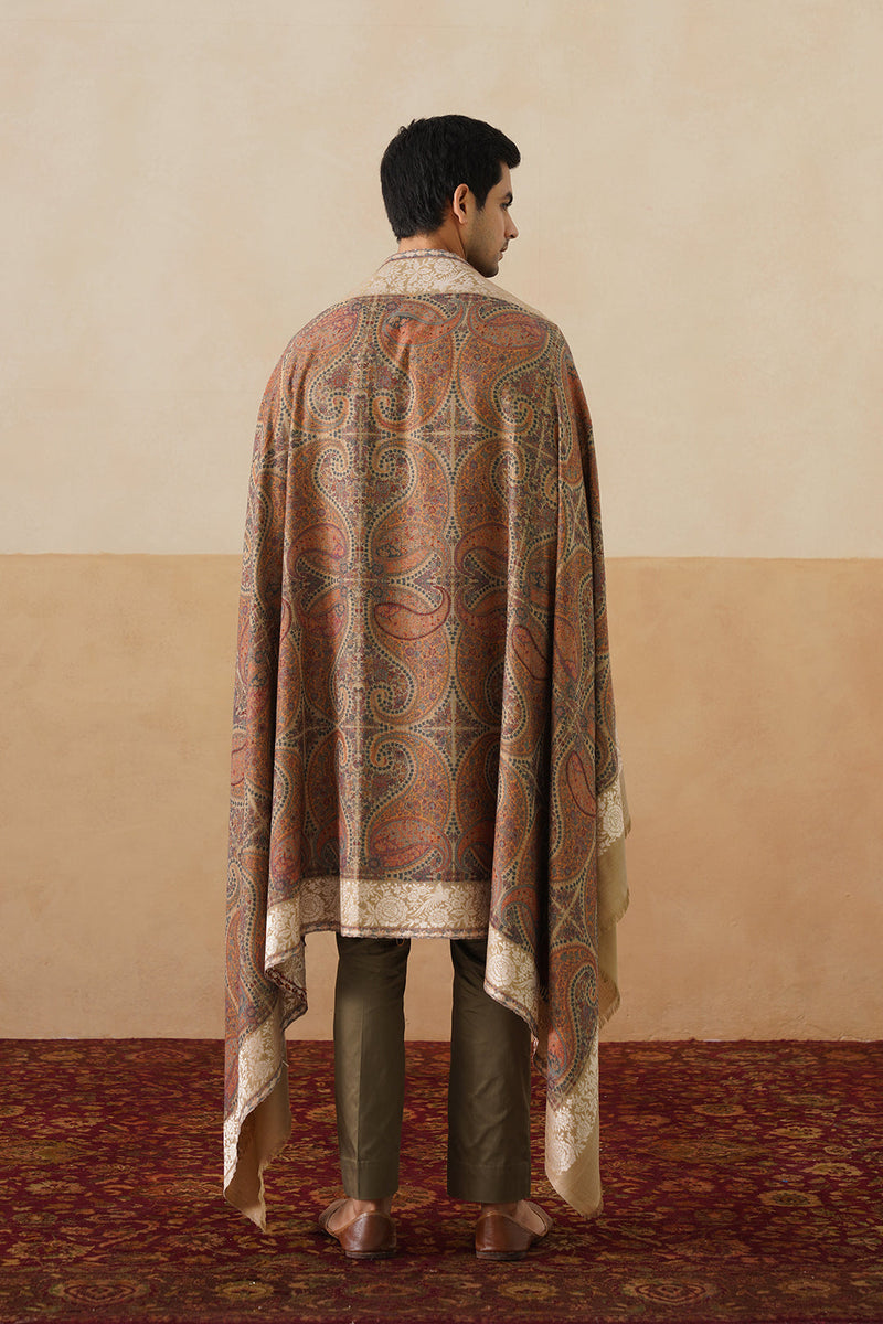 Darbar Parsi Border Pashmina Shawl (Beige)