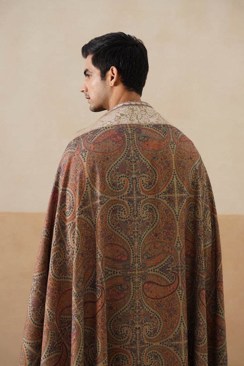 Darbar Parsi Border Pashmina Shawl (Beige)