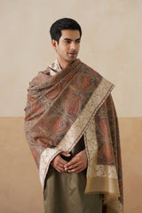 Close-up of Parsi gara embroidery on pashmina shawl border