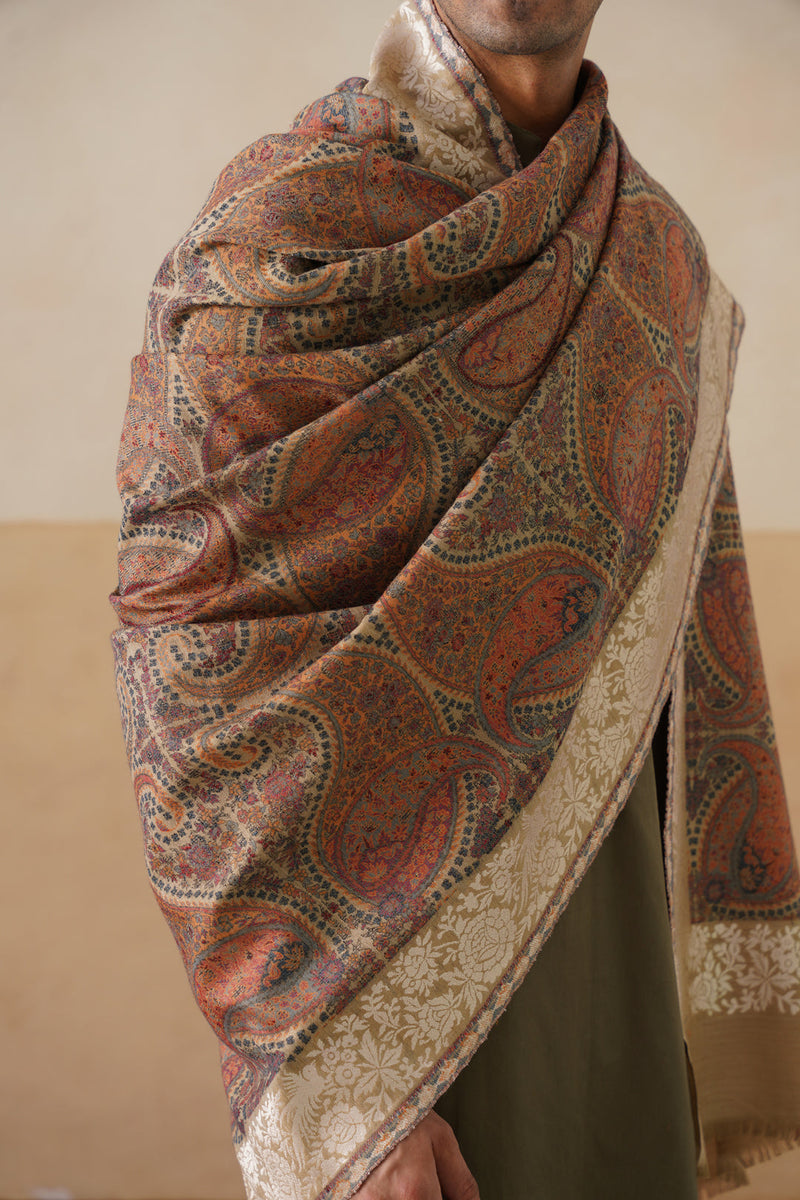 Darbar Parsi Border Pashmina Shawl (Beige)