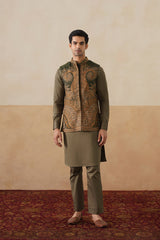 Olive Paisley Jacket with Kurta & Pant