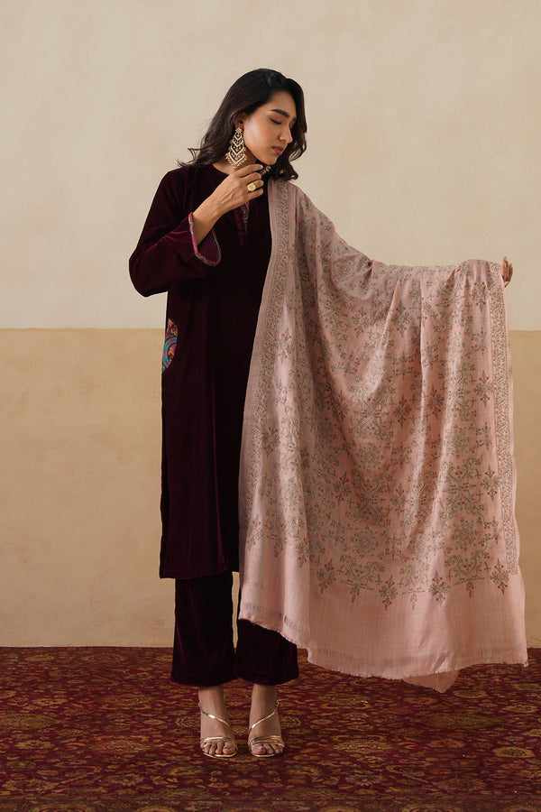 Mélange Pastel Pink Paisley-Jaal Embroidered Shawl