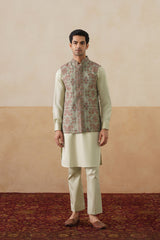 Mint Green Embroidered Jacket with Kurta & Pant