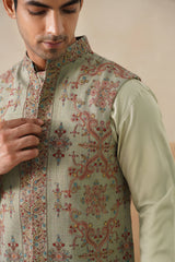 Mint Green Embroidered Jacket with Kurta & Pant