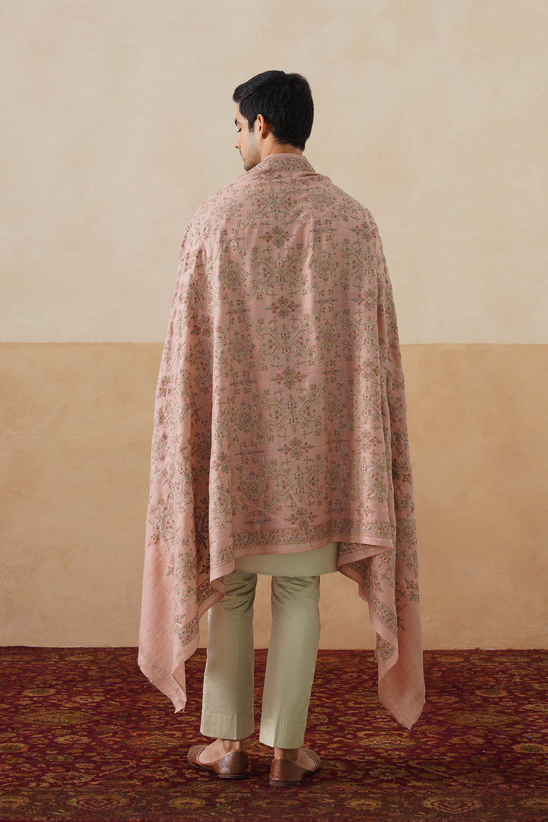 Mélange Pastel Pink Paisley-Jaal Embroidered Shawl