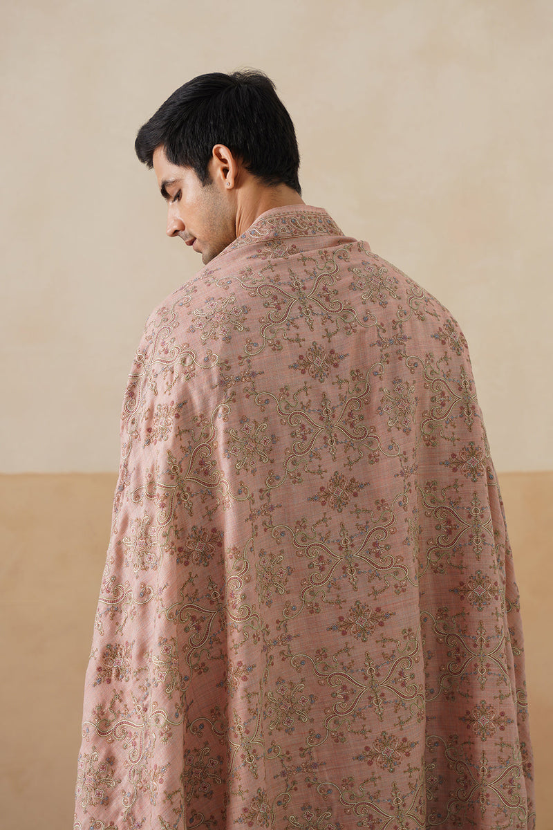 Mélange Pastel Pink Paisley-Jaal Embroidered Shawl