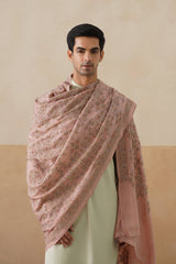 Mélange Pastel Pink Paisley-Jaal Embroidered Shawl