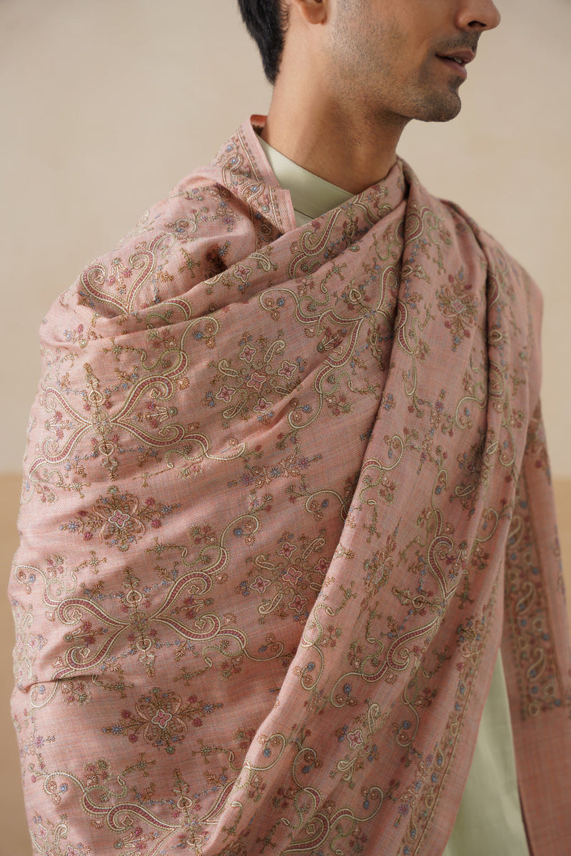 Mélange Pastel Pink Paisley-Jaal Embroidered Shawl