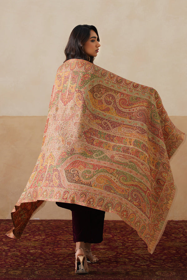 Mehrab Jamawar Paisley Shawl For Women (Beige)