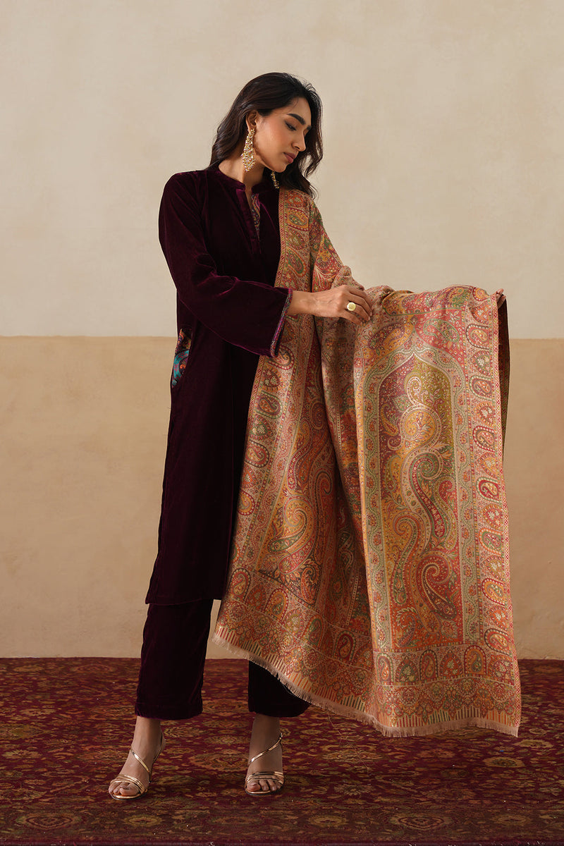 Mehrab Jamawar Paisley Shawl For Women (Beige)