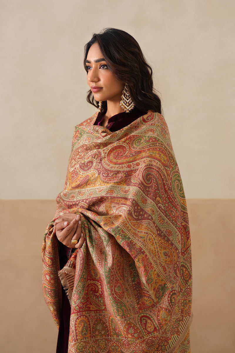 Mehrab Jamawar Paisley Shawl For Women (Beige)