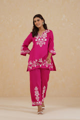 Hot Pink Contrast Embroidered Set