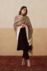 Pashmina shawl with Parsi border draped over shoulder